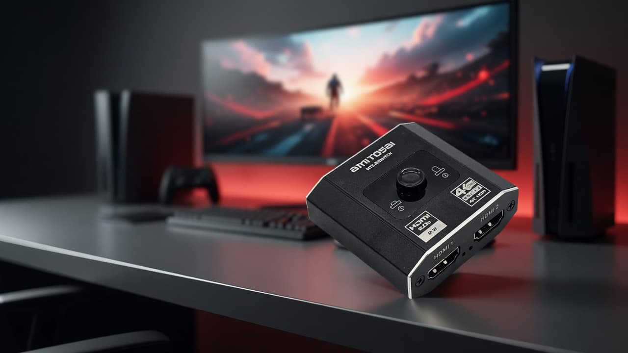MTS-BISWITCH en escritorio gaming — PC y consola a un solo monitor