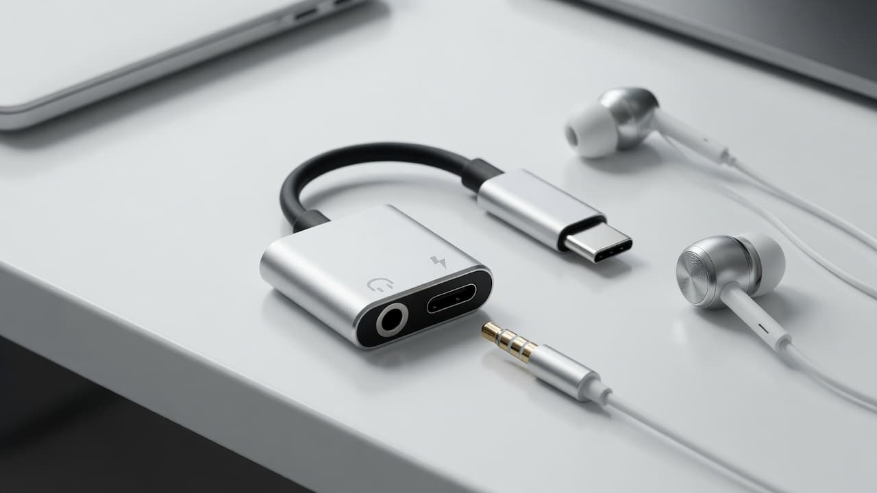 MTS-CAUDIOS — adaptador USB-C plata en escritorio