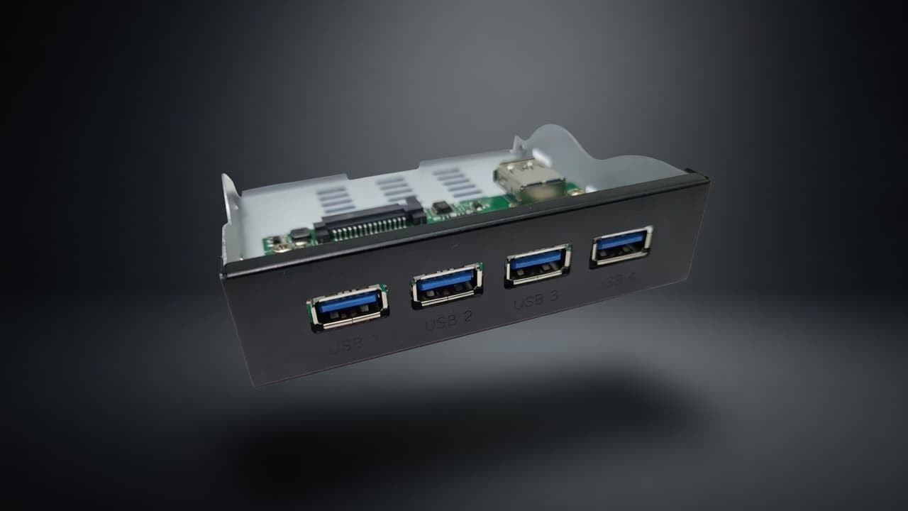 MTS-DESK325USB31 — panel USB 3.5" metálico en estudio