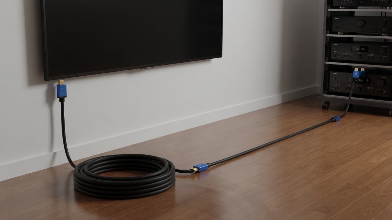 MTS-HDMI4K1500 — cable HDMI 2.0 15 m en living con TV 4K