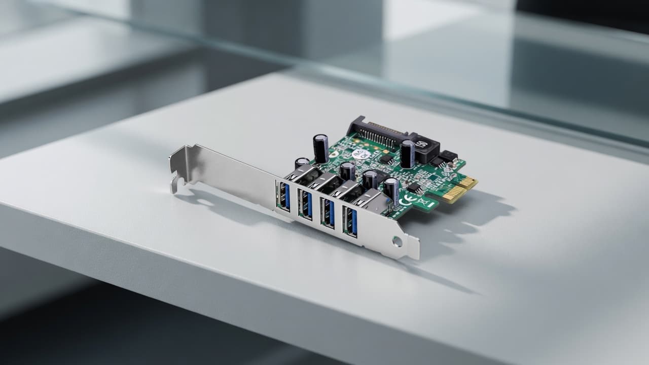 MTS-PCIE4USB3PRO — placa PCIe 4× USB 3.0 en escritorio