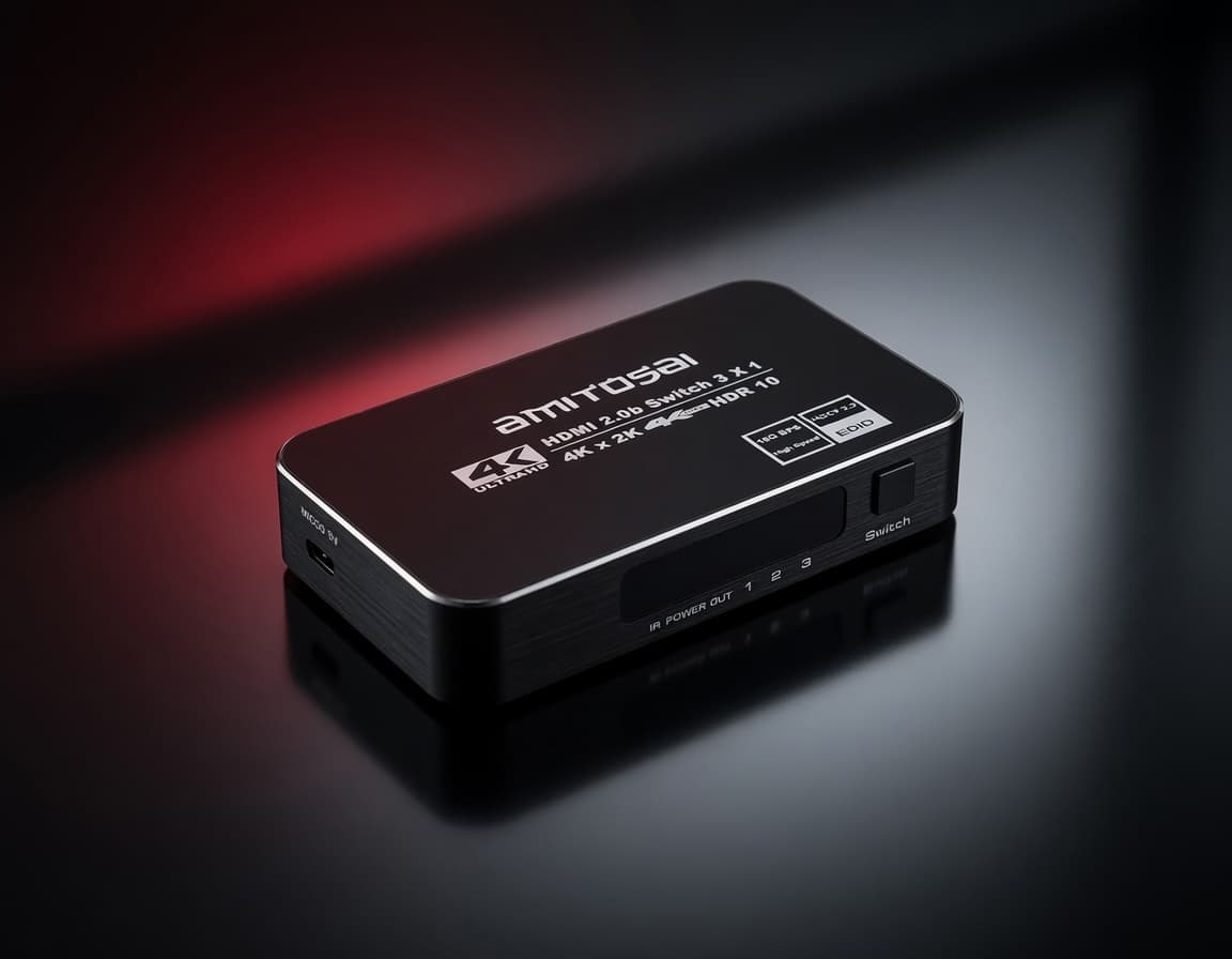 MTS-SWITCH31HDR — el hub de video del living, con marca AMITOSAI