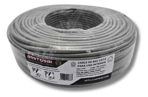 MTS-COPPER6100I — rollo Cat 6 interior 100 m gris 100% cobre AMITOSAI