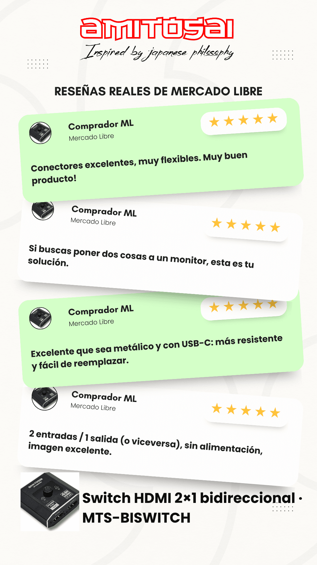 Opiniones de clientes sobre Switch HDMI 2x1 4K bidireccional AMITOSAI MTS-BISWITCH