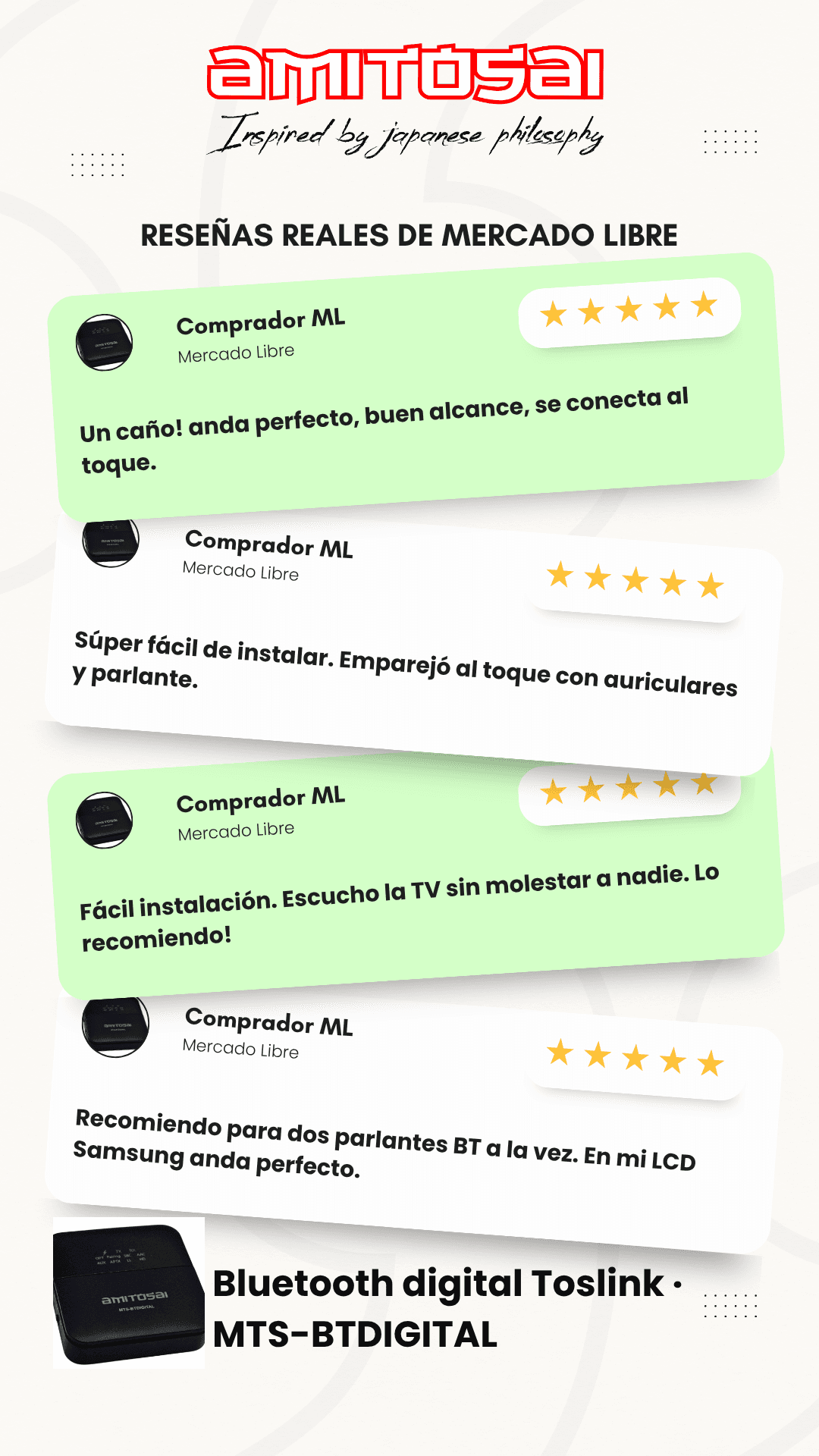 Opiniones de clientes sobre Transmisor receptor Bluetooth aptX óptico Toslink AMITOSAI MTS-BTDIGITAL