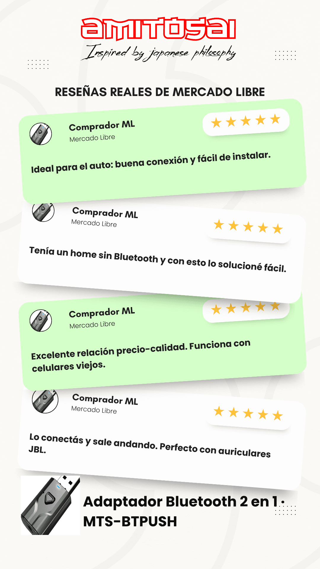 Opiniones de clientes sobre Adaptador audio Bluetooth 2 en 1 AMITOSAI MTS-BTPUSH