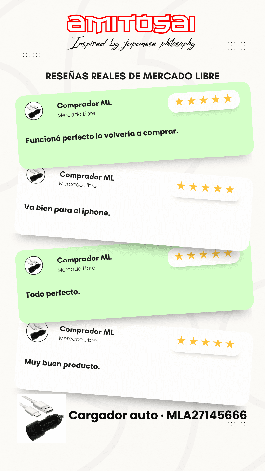 Opiniones de clientes sobre Cargador auto QC3.0 2 puertos AMITOSAI MTS-CARQC3