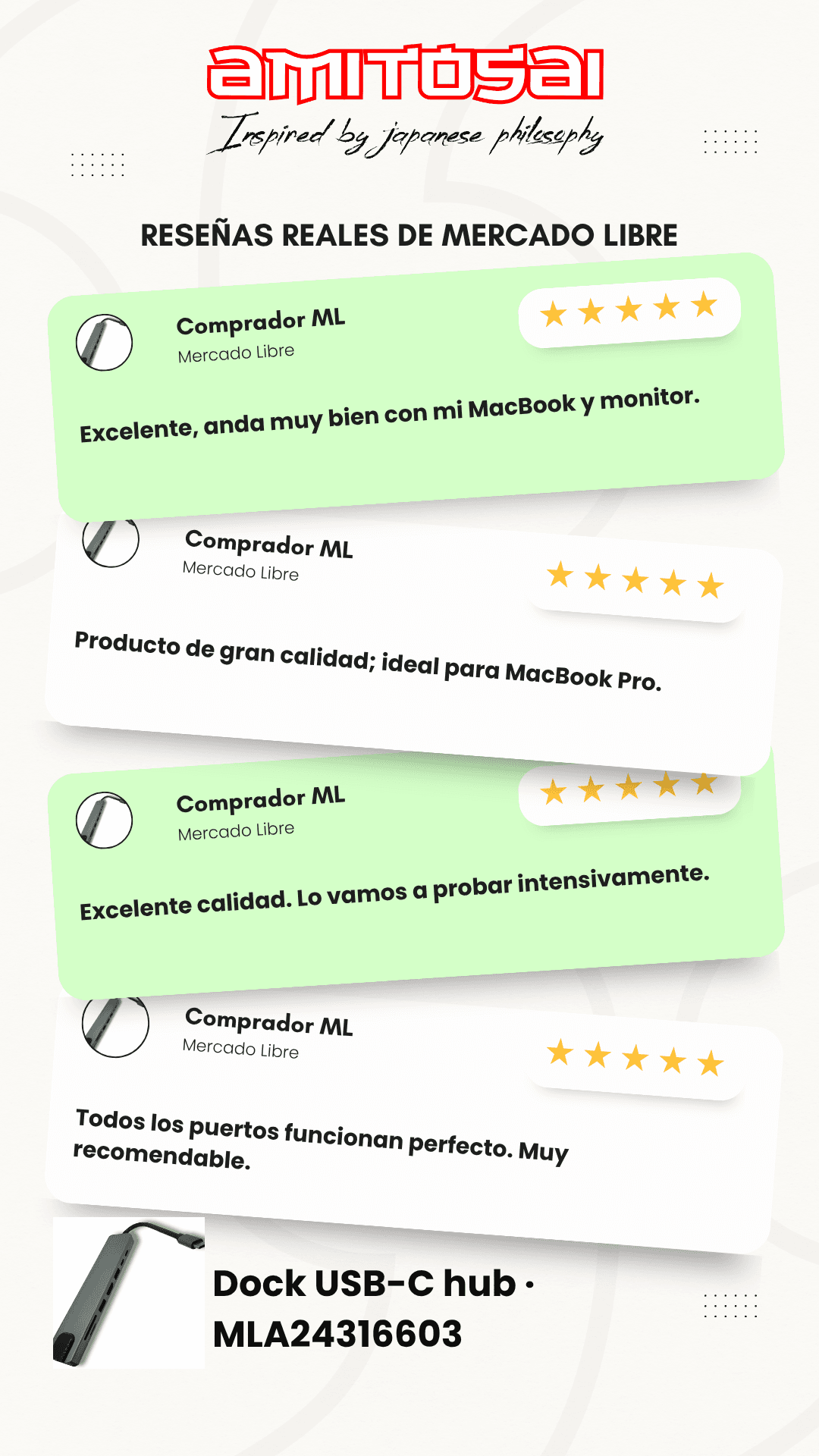 Opiniones de clientes sobre Docking USB-C 6 en 1 HDMI SD USB Red PD AMITOSAI MTS-DOCK61