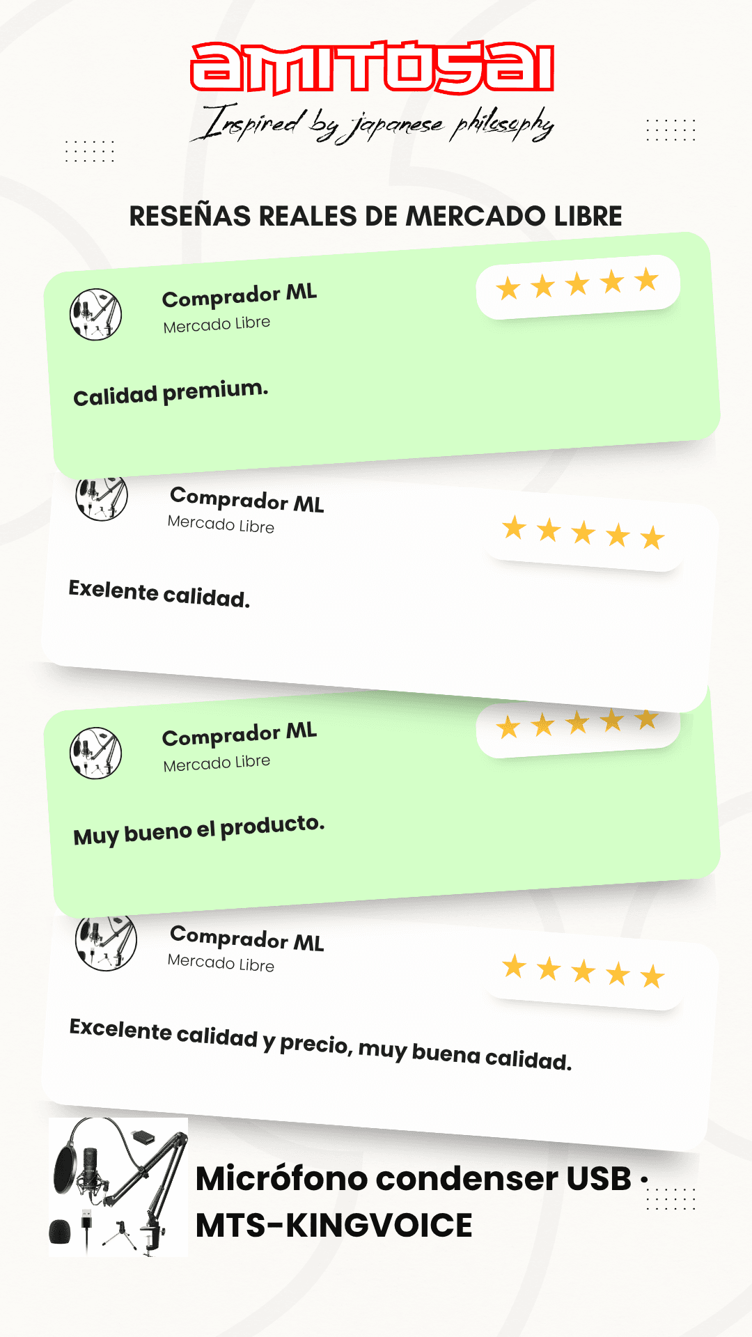 Opiniones de clientes sobre Micrófono condensador USB set estudio AMITOSAI MTS-KINGVOICE