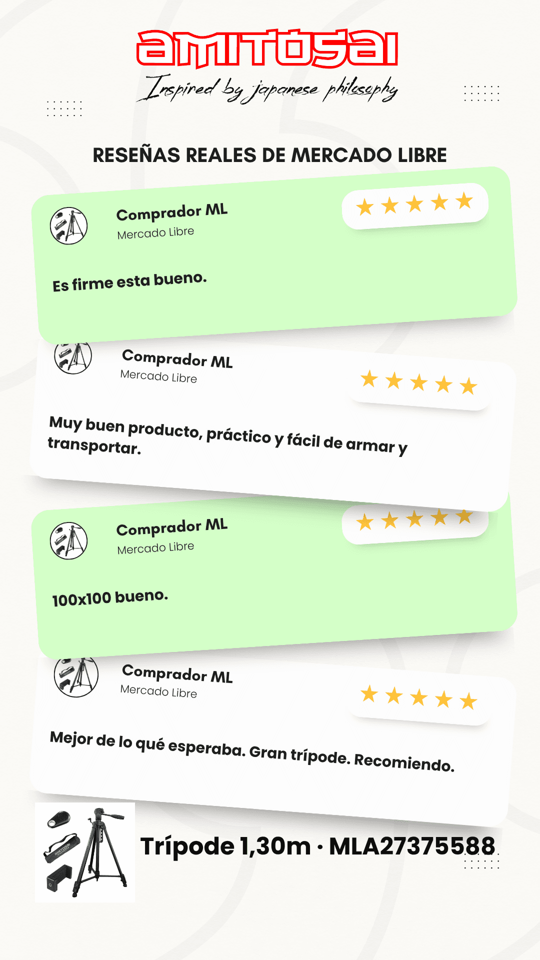 Opiniones de clientes sobre Trípode liviano 130 cm AMITOSAI MTS-LIGHTPOD130