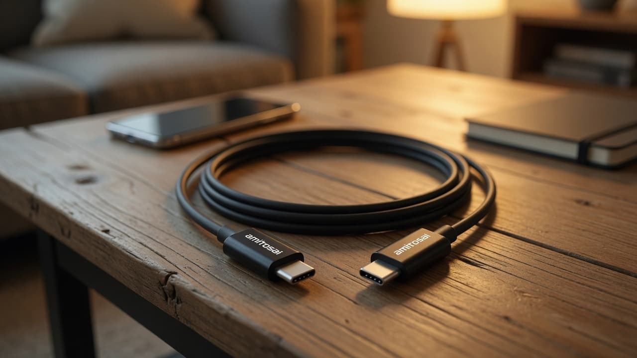 MTS-31USBC1M en living — cable USB-C AMITOSAI listo para el día a día