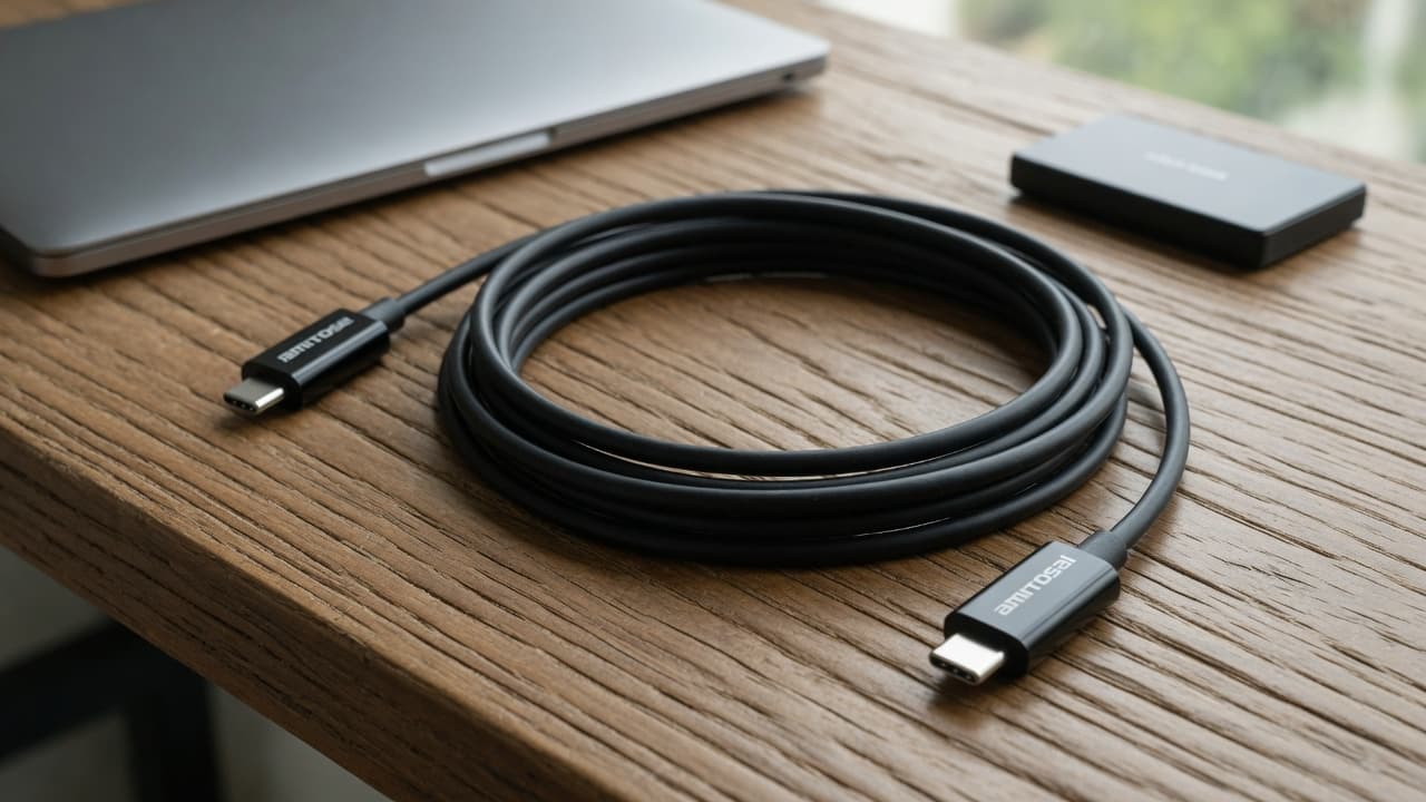 MTS-31USBC1M en escritorio — USB-C a USB-C notebook y SSD