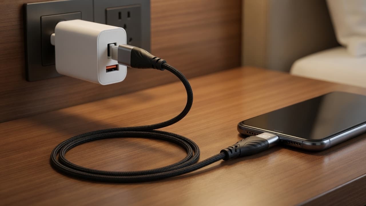 MTS-ACCPD100W2 en escritorio — cable USB-A/C a USB-C 100W 2 m