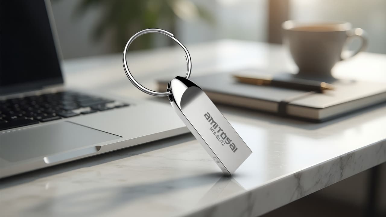 MTS-BLITZ64GB en escritorio con notebook — pendrive 64GB USB 3.0