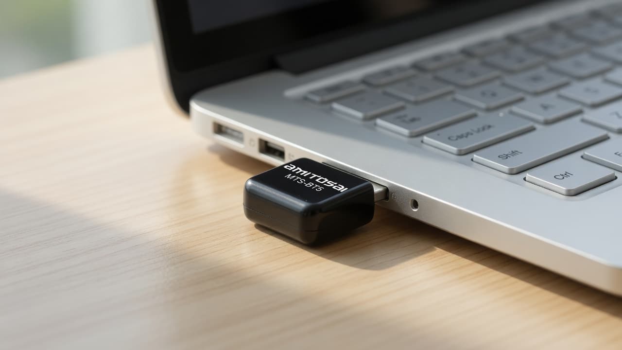 MTS-BT5 en escritorio — Bluetooth 5.0 nano para PC