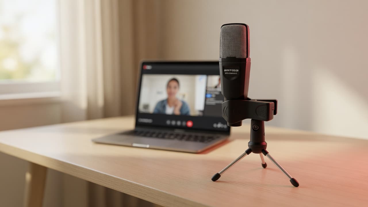 MTS-CLEARVOICE — mic en escritorio listo para videollamada o streaming