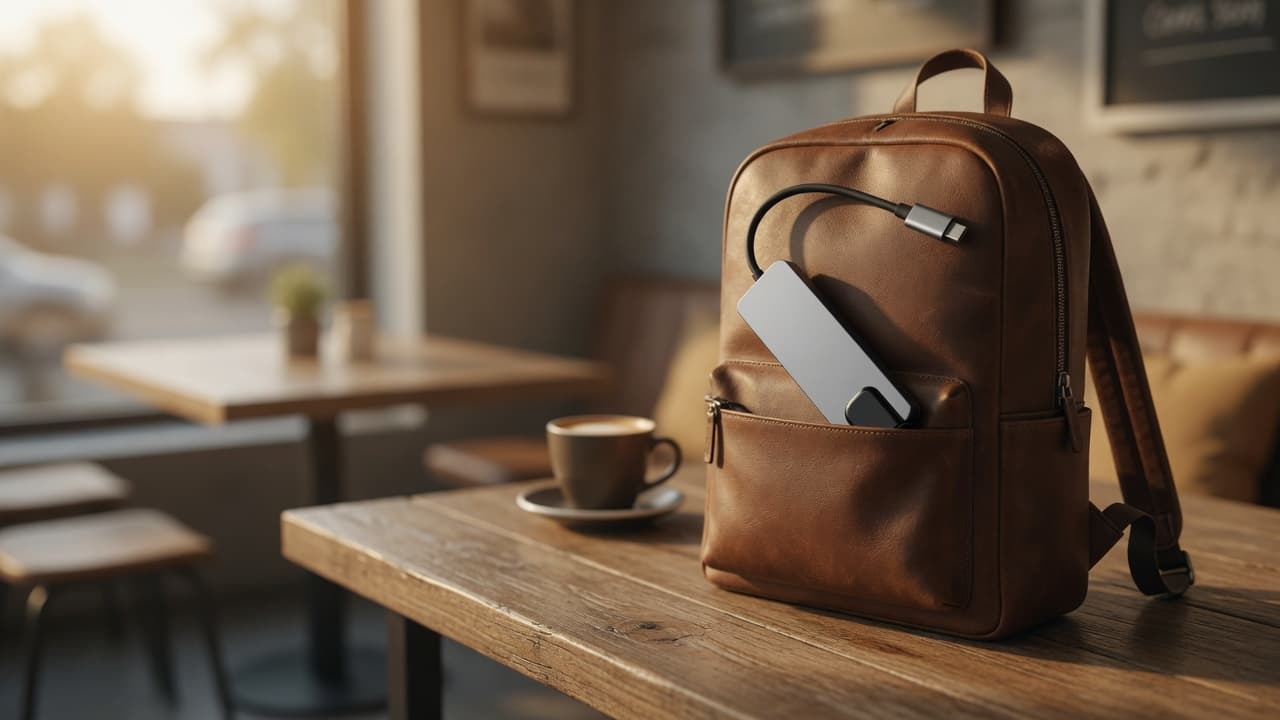 MTS-DOCK51 en mochila — docking portátil para coworking y viaje