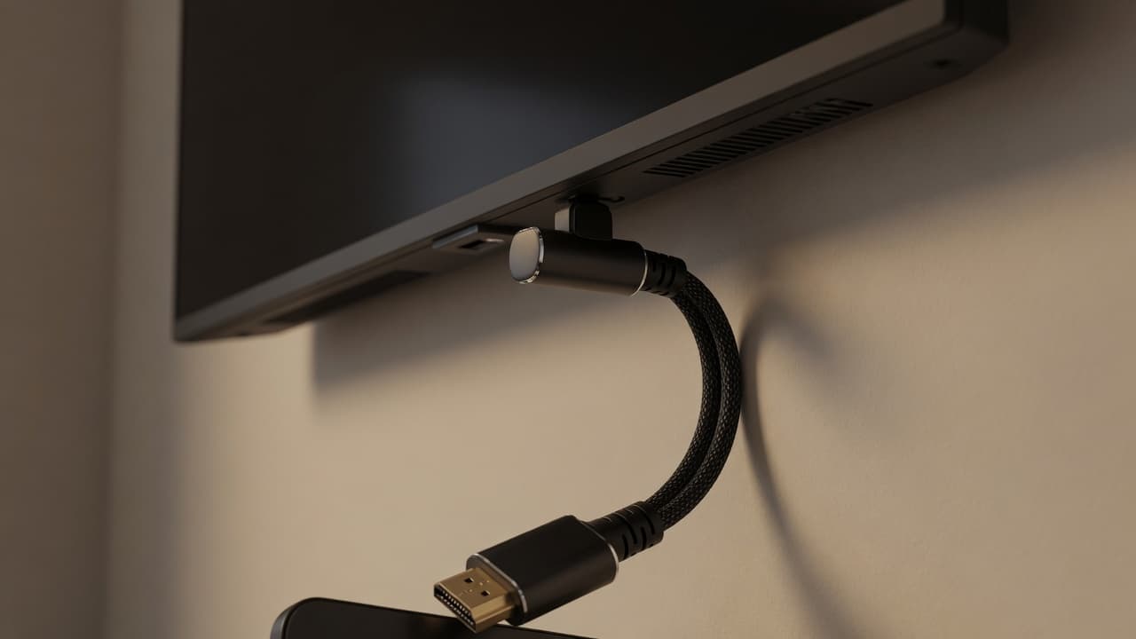 MTS-ELBOW100 en escritorio — celular USB-C y notebook USB-A con cable codo