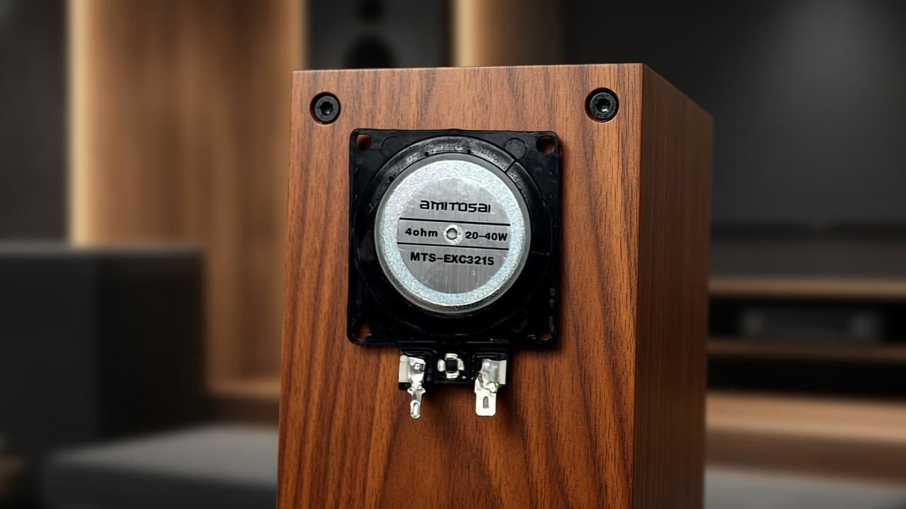 MTS-EXC3215 montado en panel de madera — sonido oculto AMITOSAI