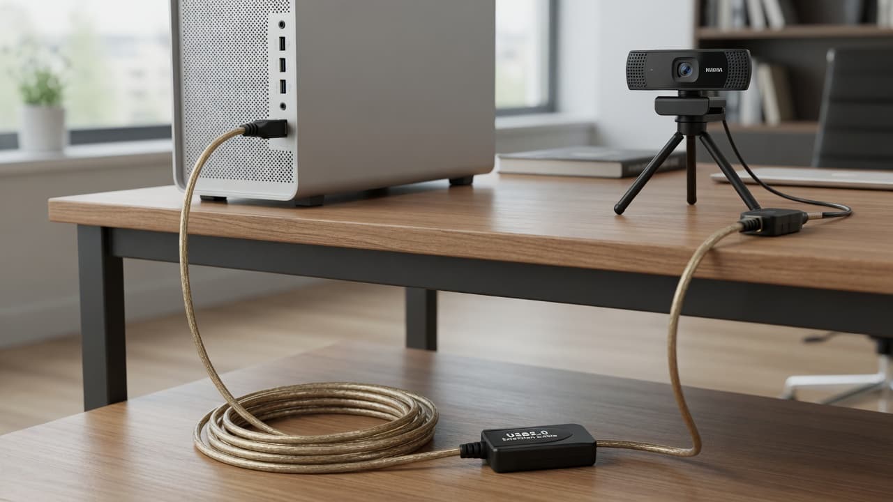 MTS-EXTUSB1000 en escritorio — alargue USB 2.0 10 m a periféricos lejanos