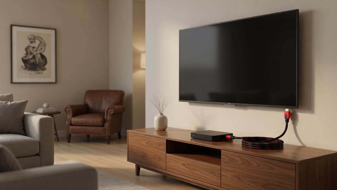 MTS-HDMI145 — HDMI 1.4 5 m en living con TV AMITOSAI