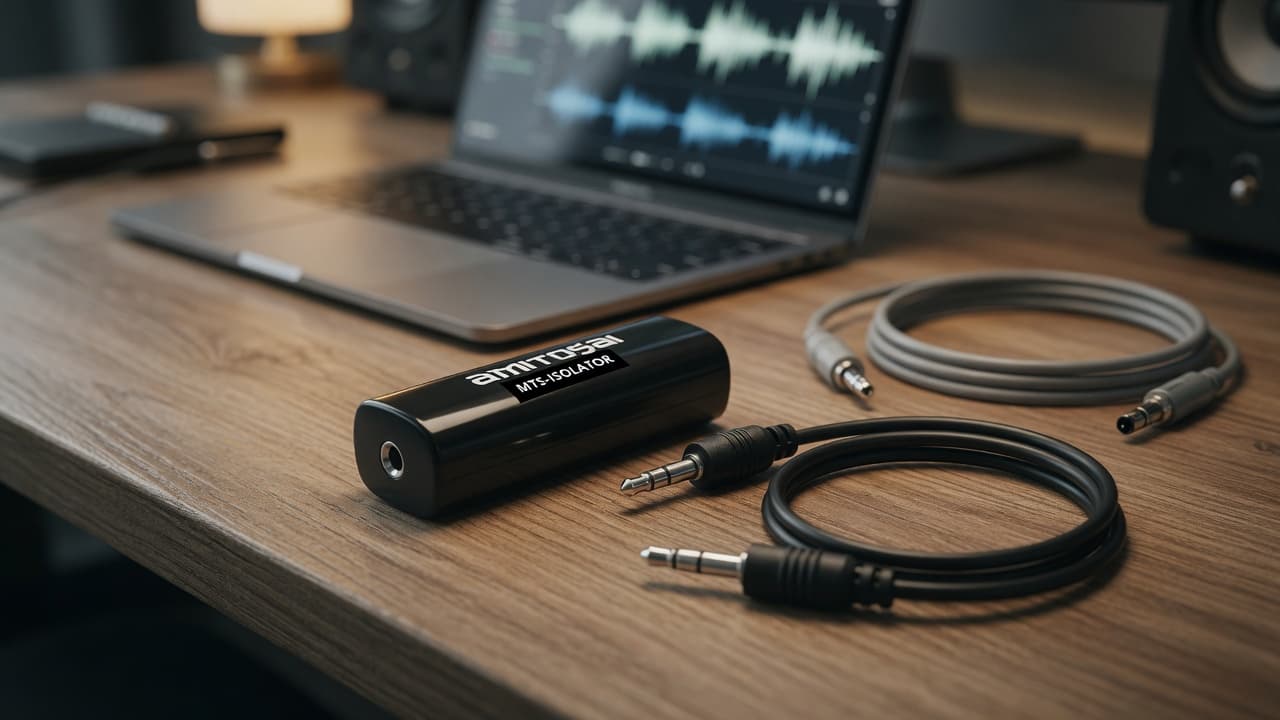 MTS-ISOLATOR — filtro 3.5 mm en escritorio de audio