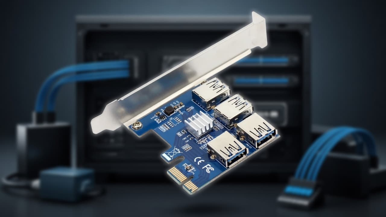 MTS-MULTIBTC en contexto de rig — PCIe a 4 USB para riser