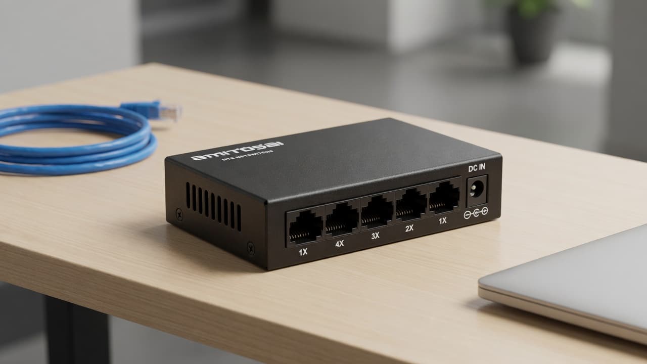 MTS-NETSWITCH5 en uso — switch 5 puertos Gigabit compacto