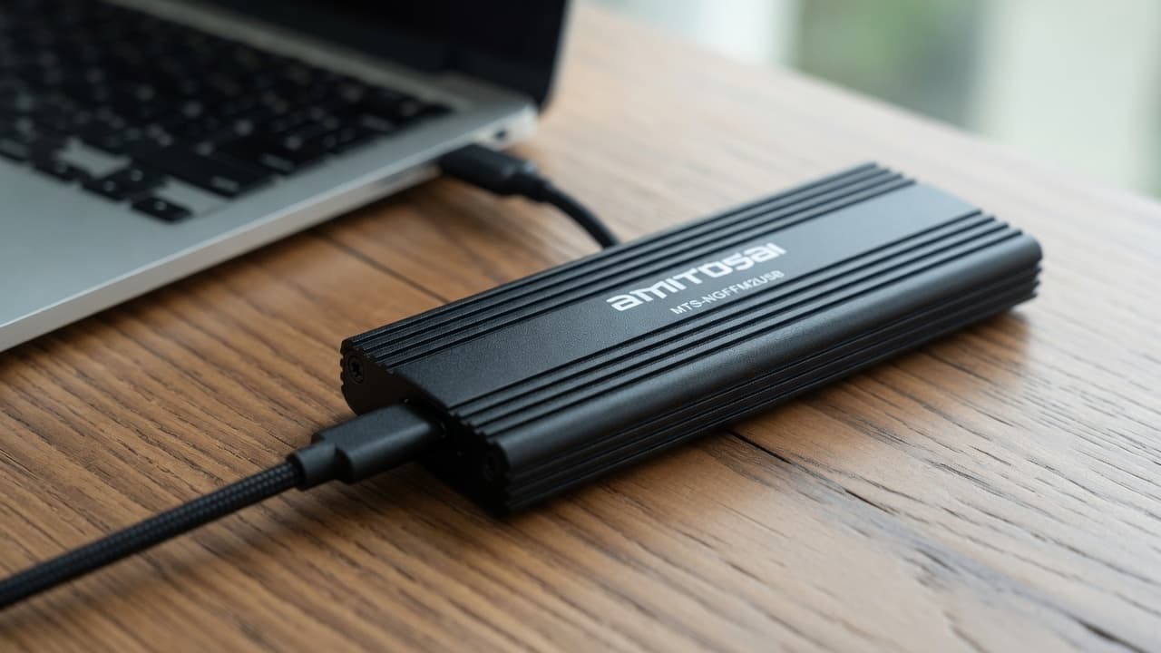 MTS-NGFFM2USB conectado a notebook — SSD NGFF SATA portátil por USB