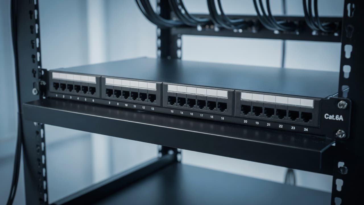 MTS-PATCH246A patch panel Cat.6A con kit en contexto de rack