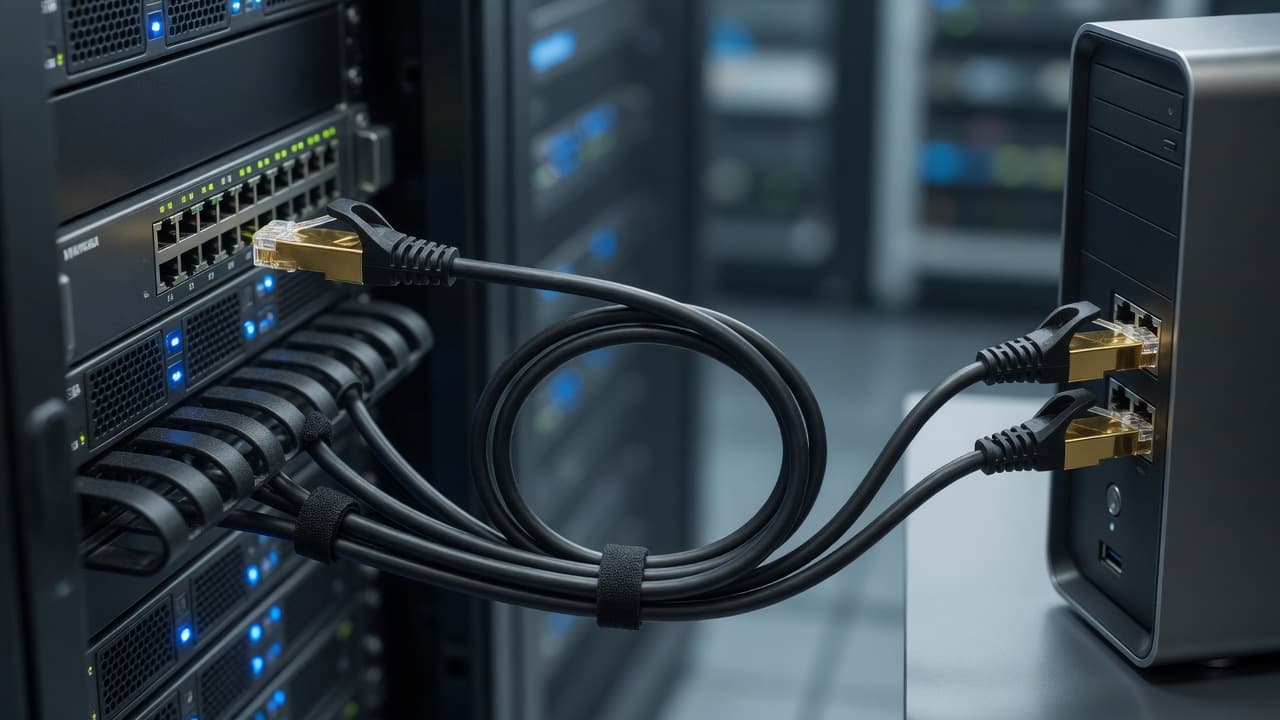 MTS-PATCH71500 — Cat 7 15 m en escritorio con router y PC