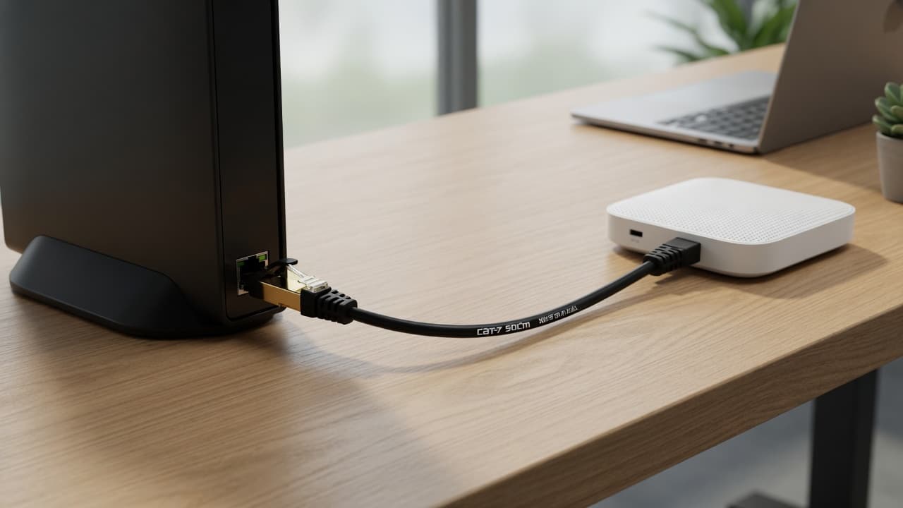 MTS-PATCH750 — 0,5 m Cat 7 entre notebook y router en escritorio