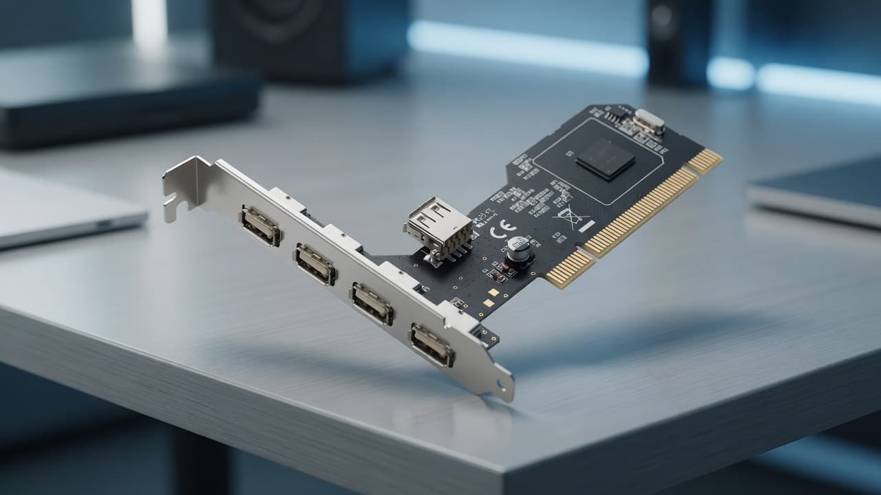 MTS-PCI4USB — placa PCI USB en escritorio