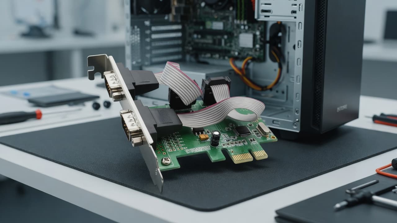 MTS-PCIE2S — 2× DB9 RS-232 en uso