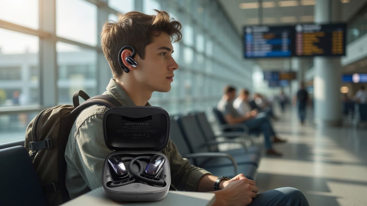 MTS-TRAVELBUDS open ear en uso de viaje