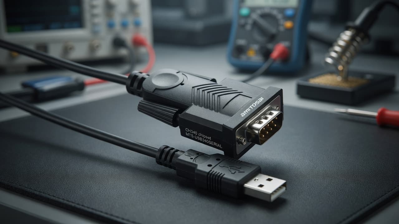 MTS-USB340SERIAL — adaptador CH340 en banco técnico