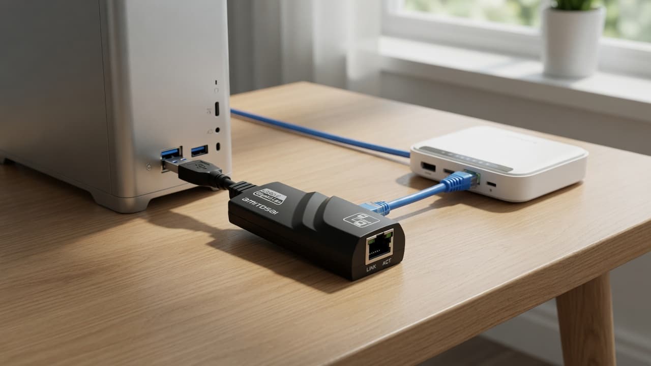 MTS-USB3LANGIGA en escritorio — red cableada Gigabit por USB 3.0