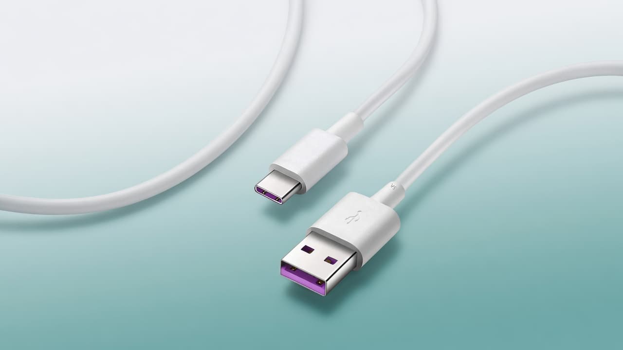 MTS-USBC5A — cable blanco con contactos violeta en hero