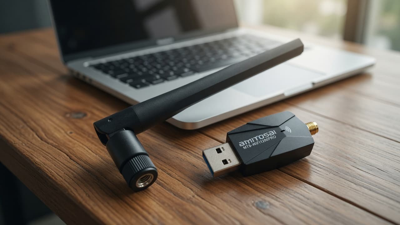 MTS-WIFI1200PRO en uso — adaptador WiFi USB AMITOSAI