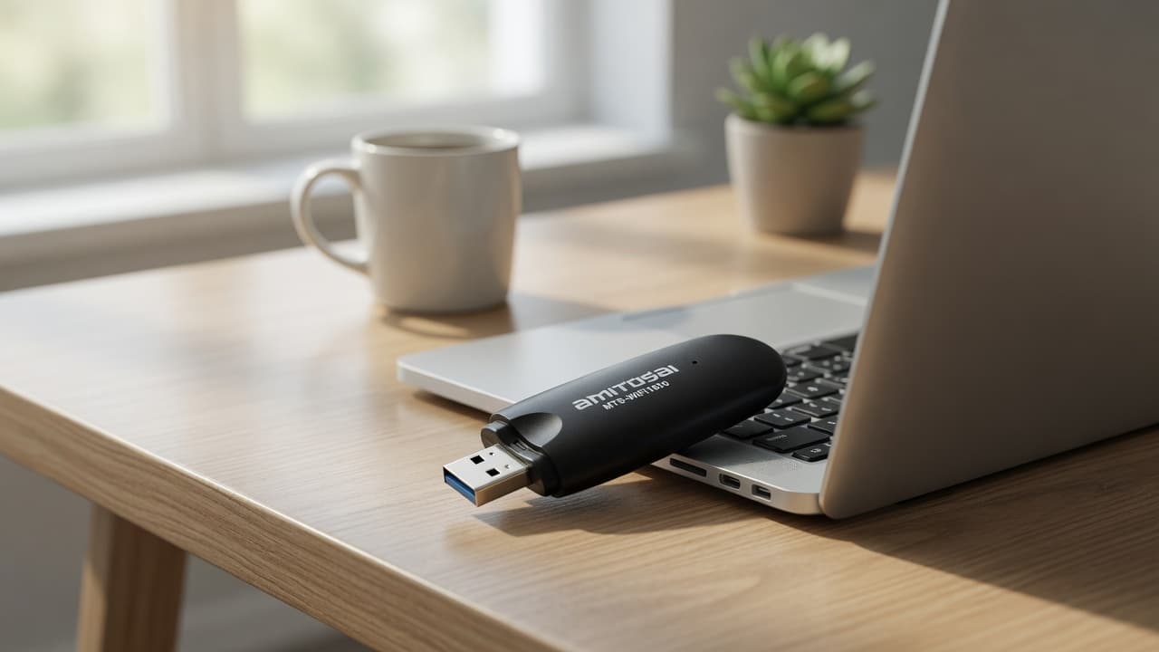 MTS-WIFI1800 en uso — adaptador WiFi USB AMITOSAI