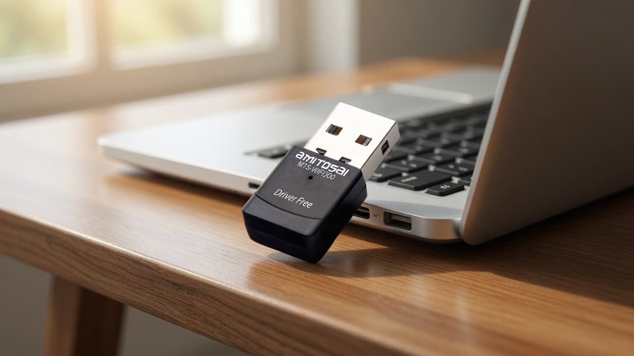 MTS-WIFI300 en uso — adaptador WiFi USB AMITOSAI