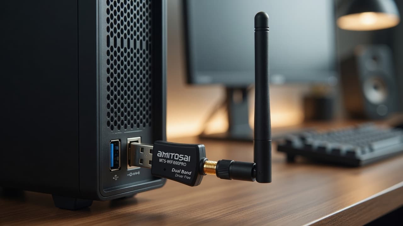 MTS-WIFI600PRO en uso — adaptador WiFi USB AMITOSAI