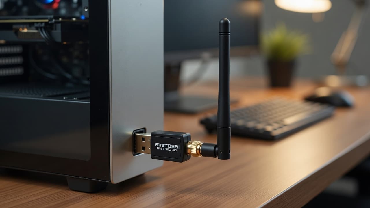 MTS-WIFI602PRO en uso — adaptador WiFi USB AMITOSAI