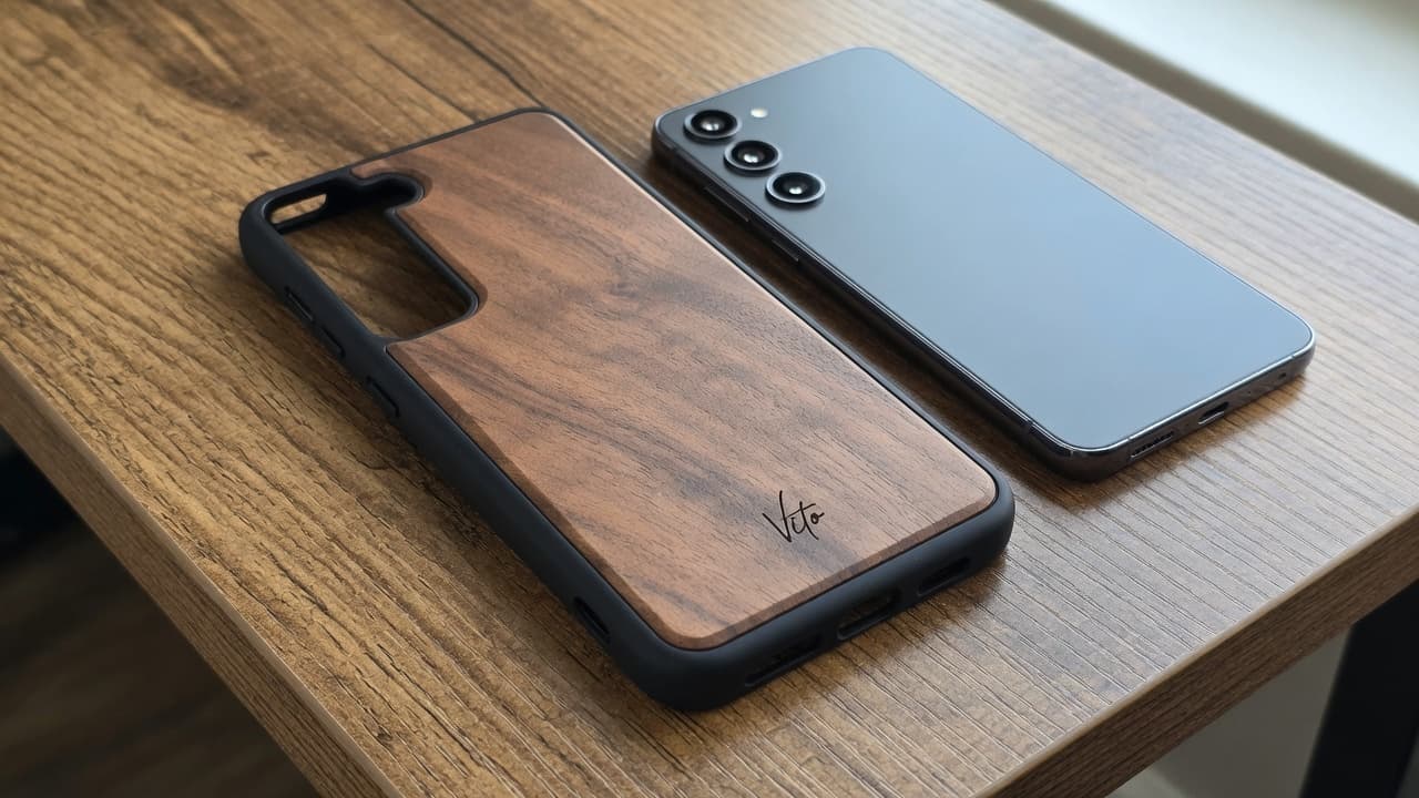 VITOS23 — funda madera natural en el escritorio del día a día