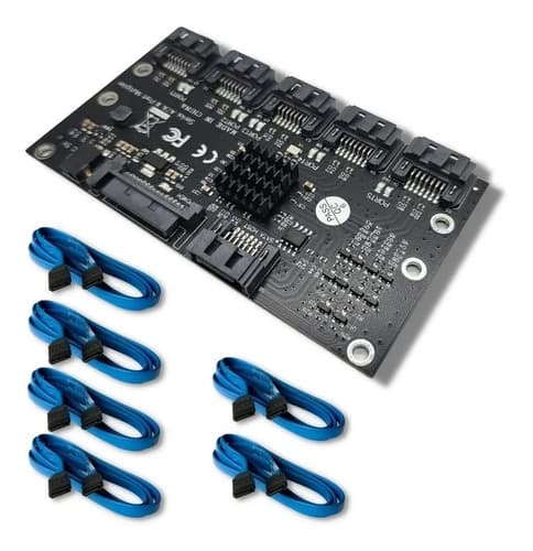 MTS-1SATA5EX — placa multiplicadora SATA 1×5 AMITOSAI con cables SATA azules (producto solo)