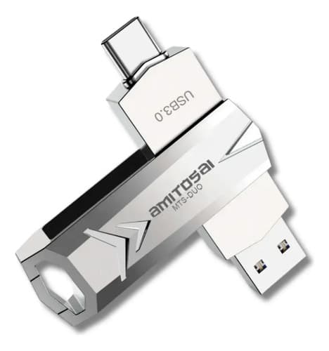 MTS-DUO64GB — pendrive aluminio con USB-A y USB-C abiertos (producto solo)