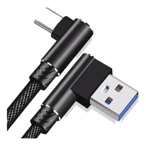 MTS-ELBOW100 — cable USB-A a USB-C negro mallado con conectores codo 1 m (producto solo)