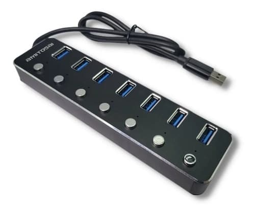 MTS-HUB3X7 — hub 7 puertos USB 3.0 negro con switch individual (producto solo)
