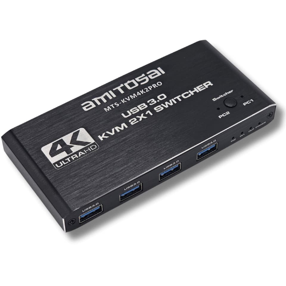 MTS-KVM4K2PRO — switch KVM HDMI 4K USB 3.0 2×1 en aluminio (producto solo)