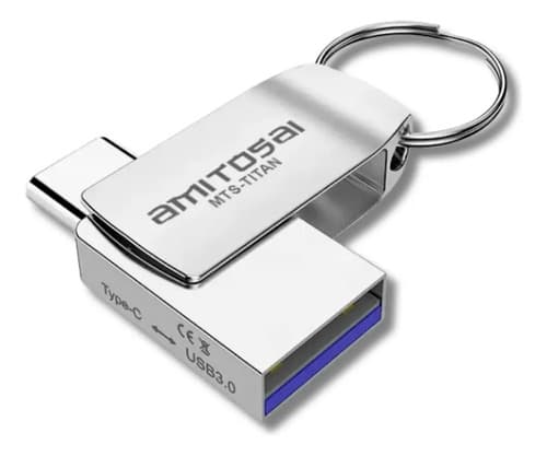 MTS-TITAN64GB — mini pendrive aluminio con USB-A 3.0 y USB-C abiertos (producto solo)
